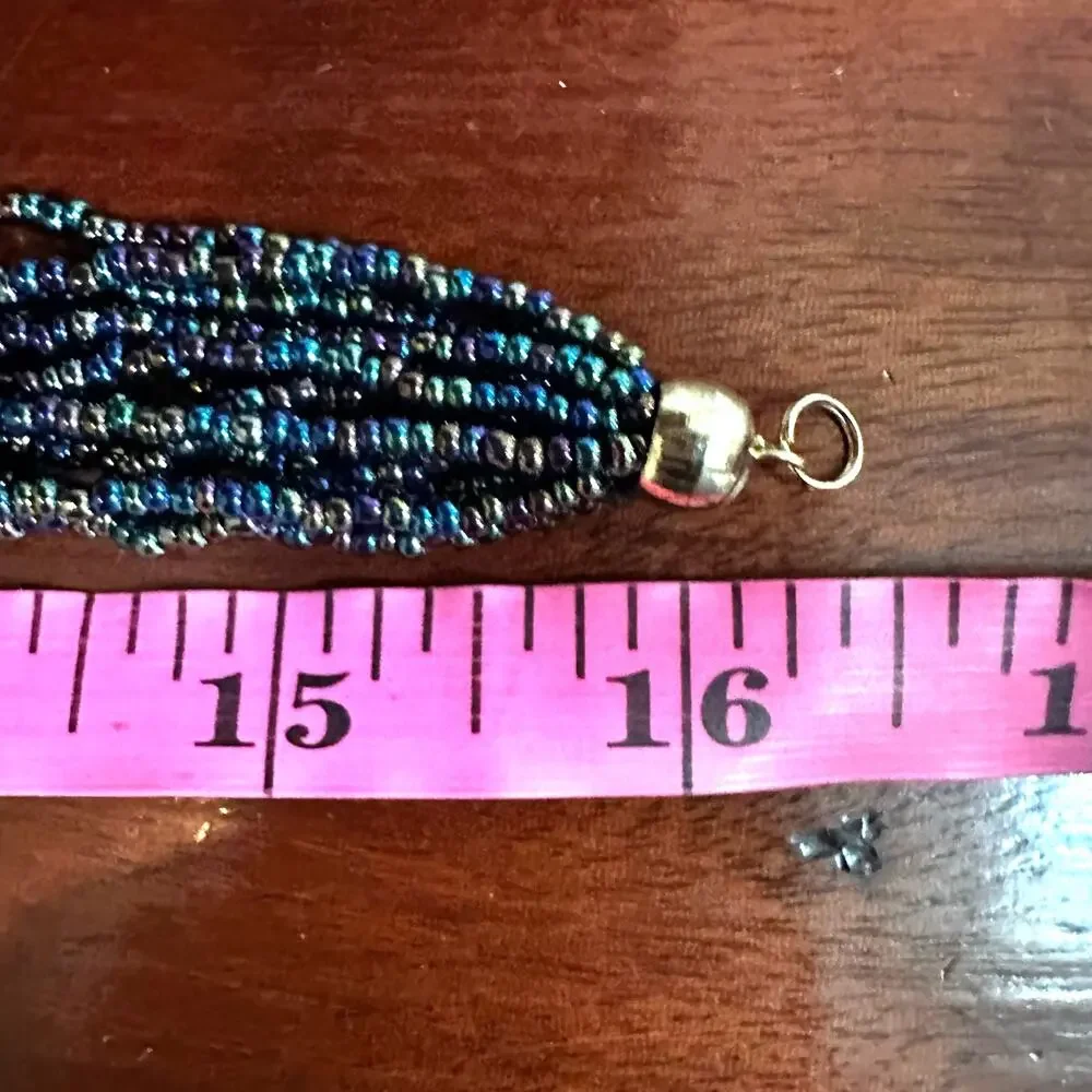 Seed Beaded Statement Necklace Iridescent Chunky Beads Multi Strand Layers